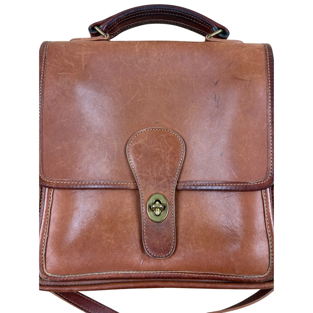 Coach Vintage 9850 Station Bag British Tan Leather Crossbody Satchel Brass 90s - Picture 3 of 10